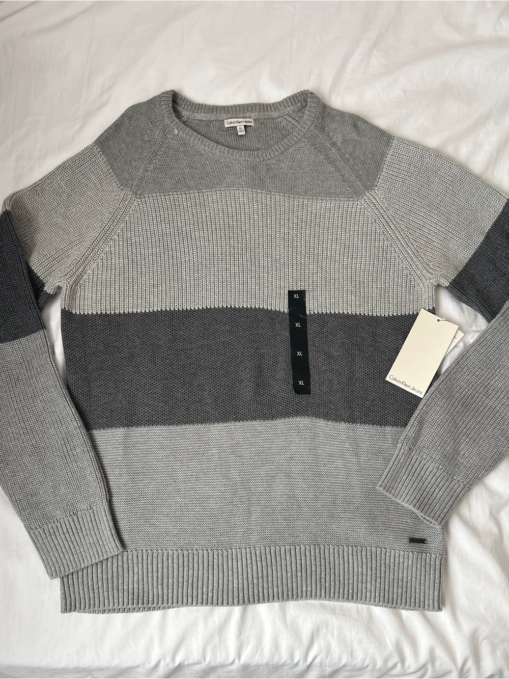 Calvin Klein Jeans Gray Colorblock Knit Sweater – XL | NWT